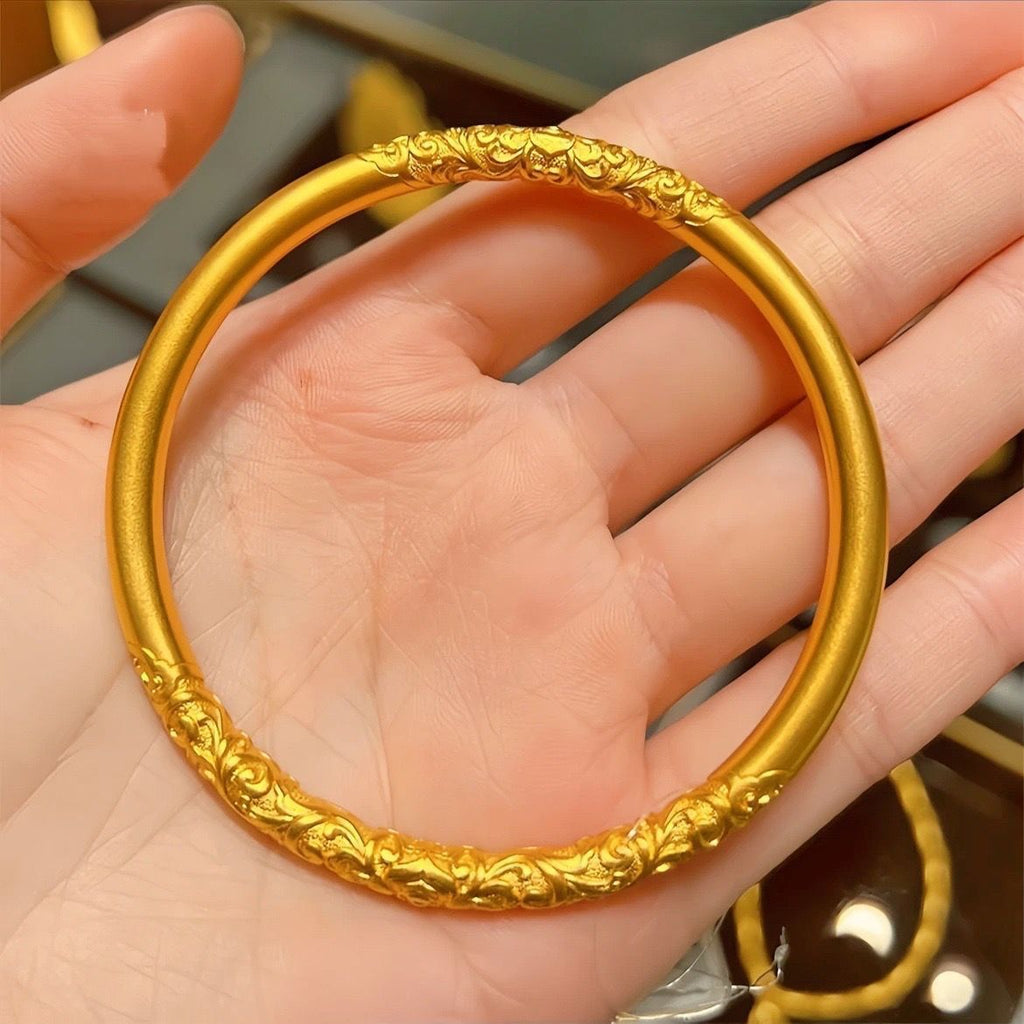 Wholesale Women 5mm Matte Solid Vintage Inheritance Bangle, Alloy Gold Plated Vietnamese Sand Gold Bracelet