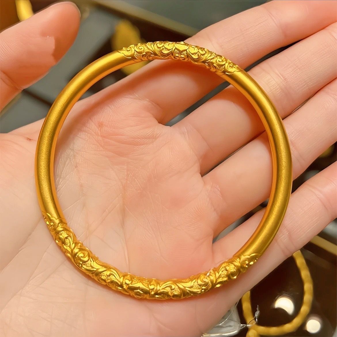 Wholesale Women 5mm Matte Solid Vintage Inheritance Bangle, Alloy Gold Plated Vietnamese Sand Gold Bracelet