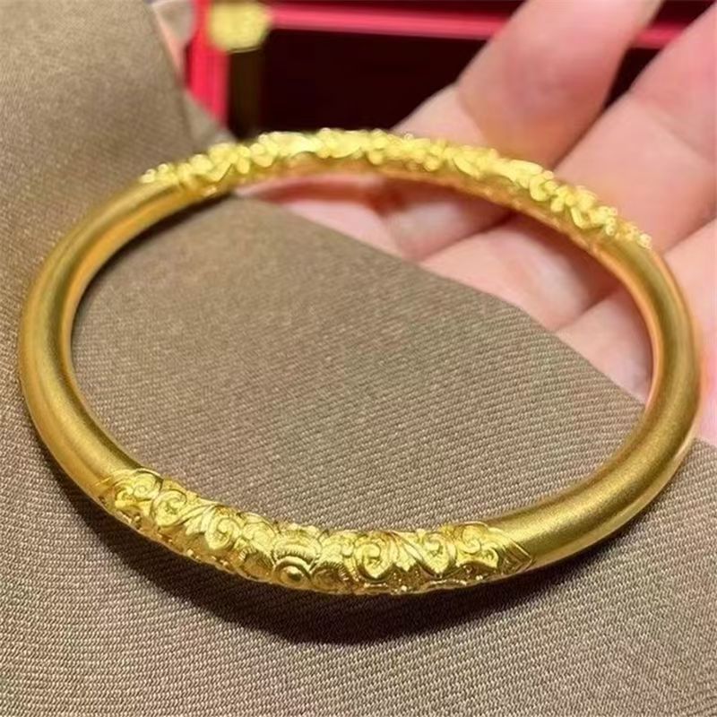 Wholesale Women 5mm Matte Solid Vintage Inheritance Bangle, Alloy Gold Plated Vietnamese Sand Gold Bracelet